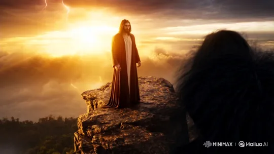 Jesus Stands Resolute Against Shadow in Epic 4D Confrontation – AI Generated Video | Hailuo AI