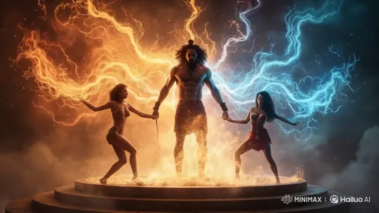 Dynamic Trio Showcases Intense Energy Contrast – AI Generated Video | Hailuo AI