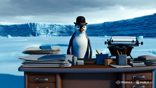 Penguin in a Bowler Hat: Office in the Ice – AI Generated Video | Hailuo AI