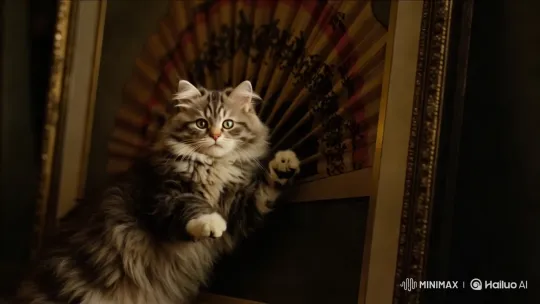 Fluffy Cat Curiously Scratches Elegant Picture Frame – AI Generated Video | Hailuo AI