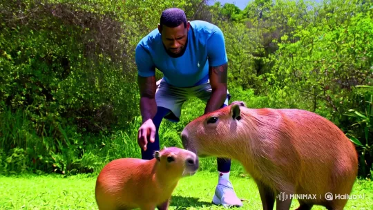 LeBron James Shares Tender Moment with Capybara in Lush Setting – AI Generated Video | Hailuo AI