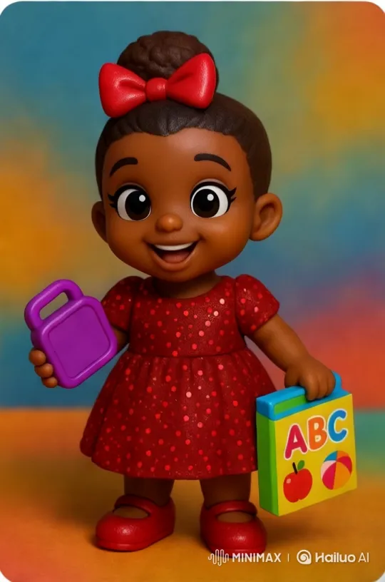 Animated Doll Showcases Alphabet Book in Colorful Setting – AI Generated Video | Hailuo AI