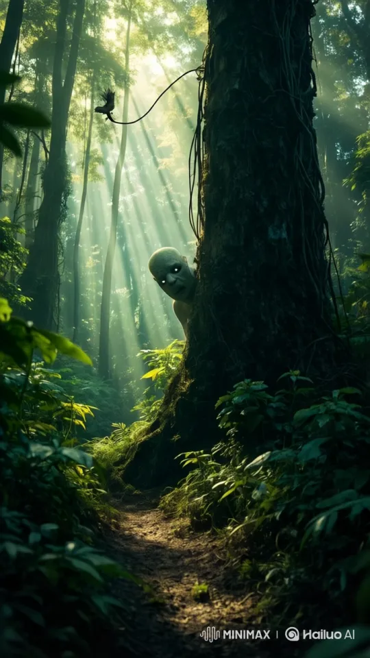 Ghostly Creature Unveiled in Bright Jungle Setting – AI Generated Video | Hailuo AI