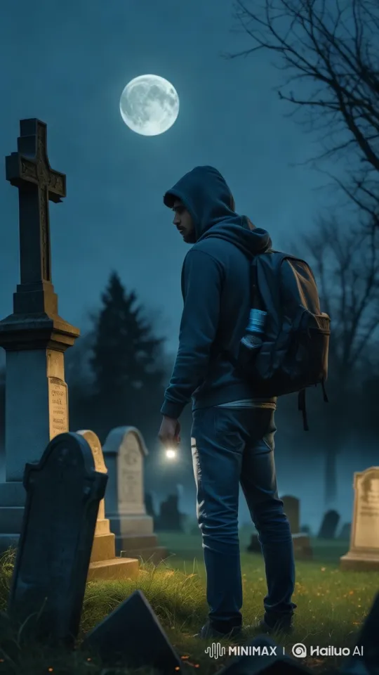 Ghostly Shadow Emerges from Grave in Haunted Cemetery – AI Generated Video | Hailuo AI