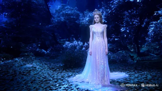 Moon Goddess Selene in Enchanted Forest Panorama – AI Generated Video | Hailuo AI