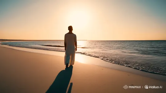 Solitary Man's Spiritual Walk on the Beach – AI Generated Video | Hailuo AI