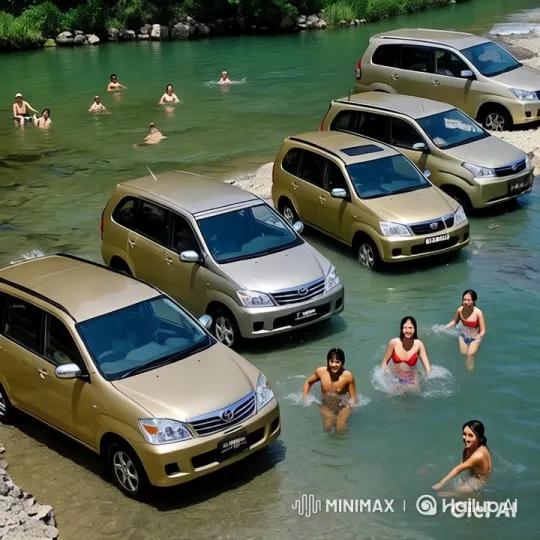 Beige Toyota Vehicles at Scenic Riverbank – AI Generated Video | Hailuo AI