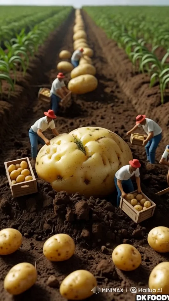 Vibrant Potato Field and Worker Activity – AI Generated Video | Hailuo AI
