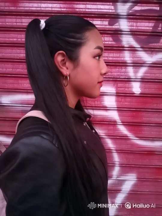 Young Woman in Leather Jacket Blows Kiss Against Graffiti Backdrop – AI Generated Video | Hailuo AI
