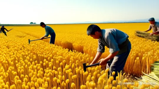 Golden Landscape: Rice Harvesting Harmony – AI Generated Video | Hailuo AI