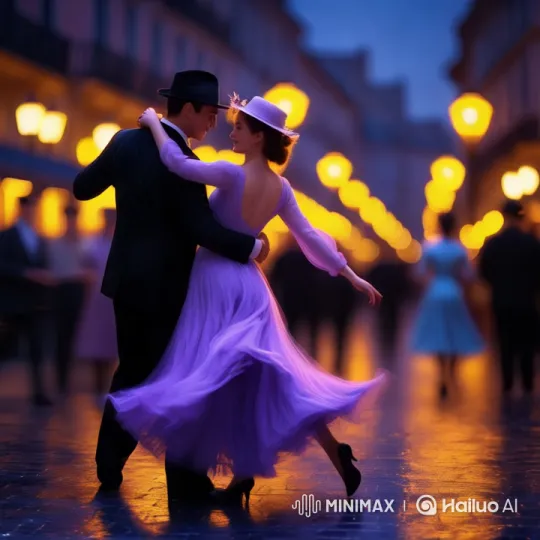 Romantic Couple Slow Waltz in Vintage-Lit Night Street – AI Generated Video | Hailuo AI