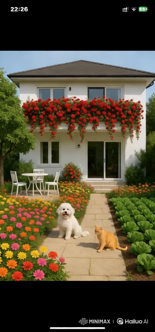 Energetic Pets Play in Colorful Garden Setting – AI Generated Video | Hailuo AI