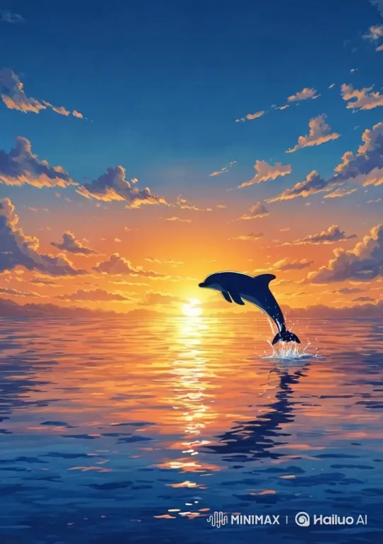Dolphin Leaps in Serene Sunset Sea – AI Generated Video | Hailuo AI