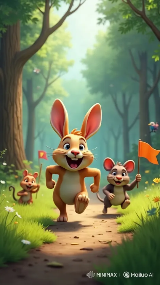 Forest Race: Rabbit vs. Rat in Vibrant 4K Nature Scene – AI Generated Video | Hailuo AI