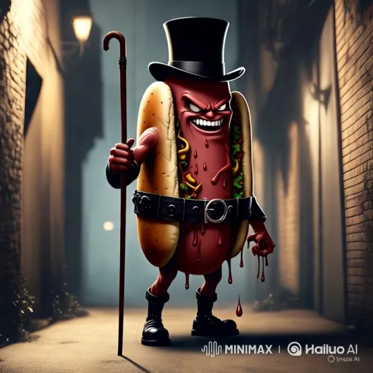 Sinister Sausage Villain Walks Through Dark Alley – AI Generated Video | Hailuo AI