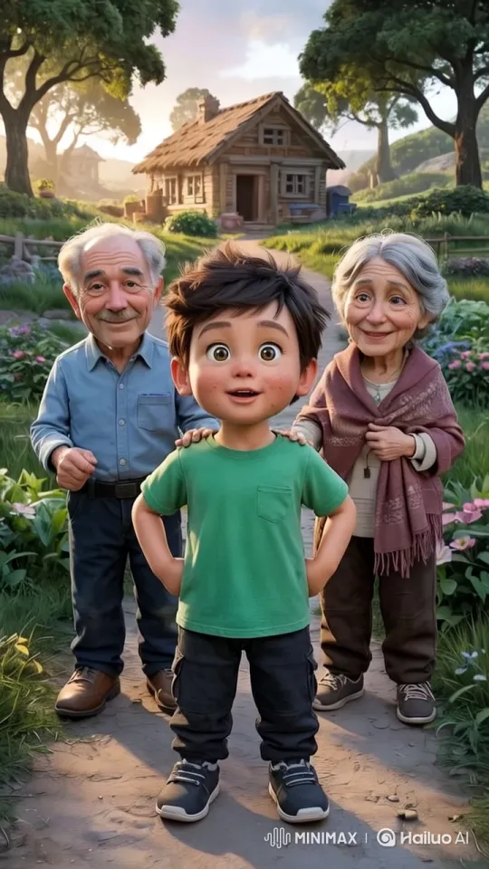 Family Harmony in Serene Village Setting – AI Generated Video | Hailuo AI