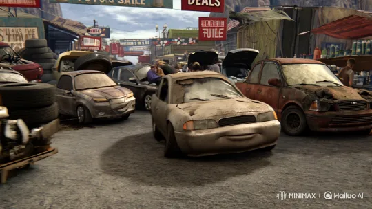 Post-Apocalyptic Car Market Struggle – AI Generated Video | Hailuo AI