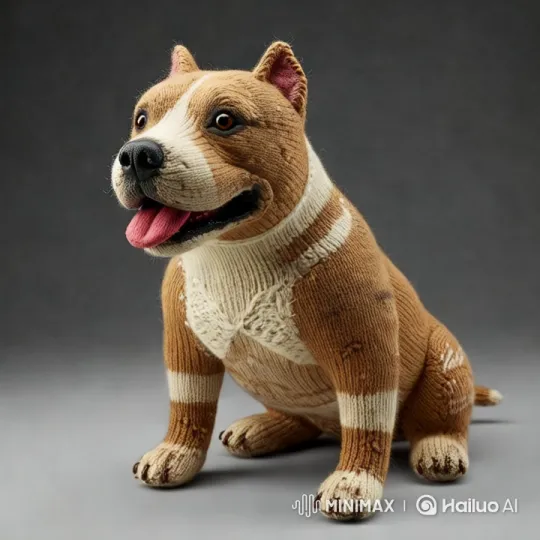 Hand-Knitted Pitbull Plushie Walks Realistically – AI Generated Video | Hailuo AI