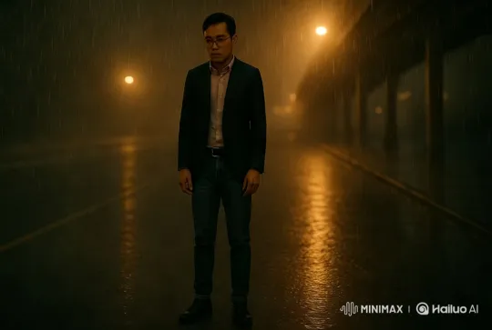 Rain-soaked Figure: Capturing Serenity Amidst Chaos – AI Generated Video | Hailuo AI