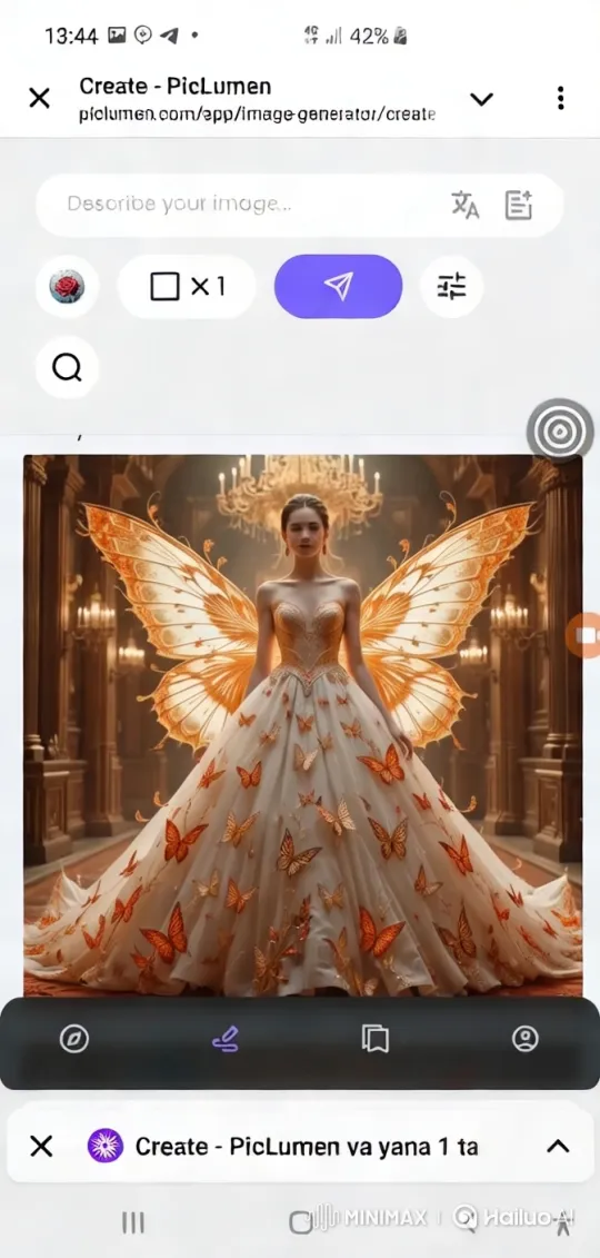 Woman in Butterfly Gown Commands Opulent Room – AI Generated Video | Hailuo AI