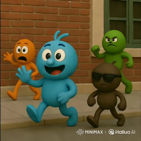 Colorful Animated Characters Explore Urban Street – AI Generated Video | Hailuo AI