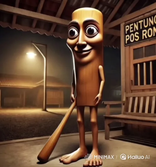 Rustic Boxing Match: Wooden Figure Triumphs Over Blue Grinch – AI Generated Video | Hailuo AI