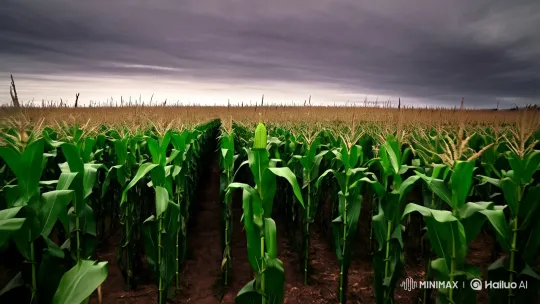 Mutated Cornfield: Eerie Landscape and Giant Stalks – AI Generated Video | Hailuo AI