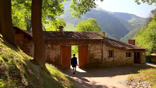 Child Leaves Mountain School Amidst Majestic Nature – AI Generated Video | Hailuo AI