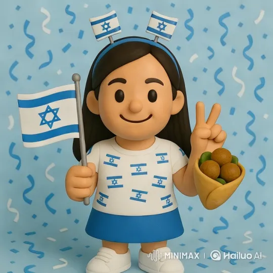 Celebratory Figure Waves Israeli Flag, Holds Falafel – AI Generated Video | Hailuo AI