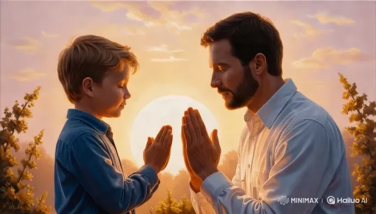 Man and Boy in Serene Sunset Connection – AI Generated Video | Hailuo AI