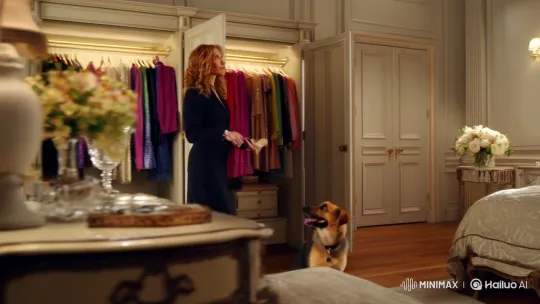 Elegant Woman and Her Adoring Dog in a Graceful Bedroom Scene – AI Generated Video | Hailuo AI