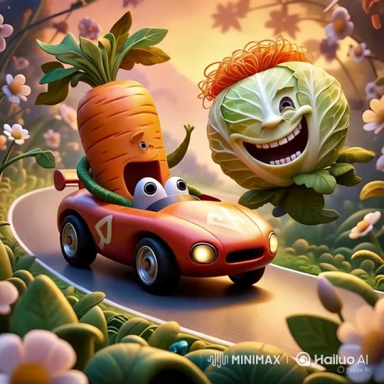 Animated Veggie Characters Race in a Playful Scene – AI Generated Video | Hailuo AI