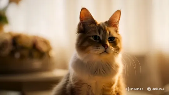 Cute Cat in Ambient Light Amidst Artful Setting – AI Generated Video | Hailuo AI