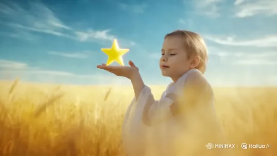 Child Holds Star Amidst Swaying Wheat Field – AI Generated Video | Hailuo AI