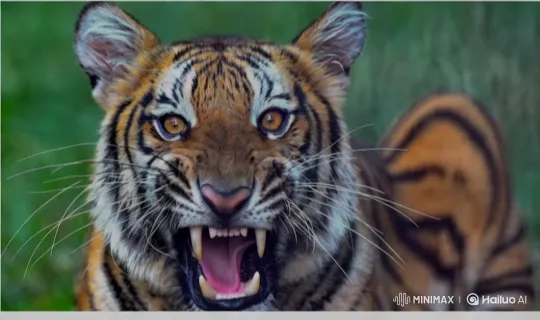 Fierce Tiger Roars in Lush Habitat – AI Generated Video | Hailuo AI
