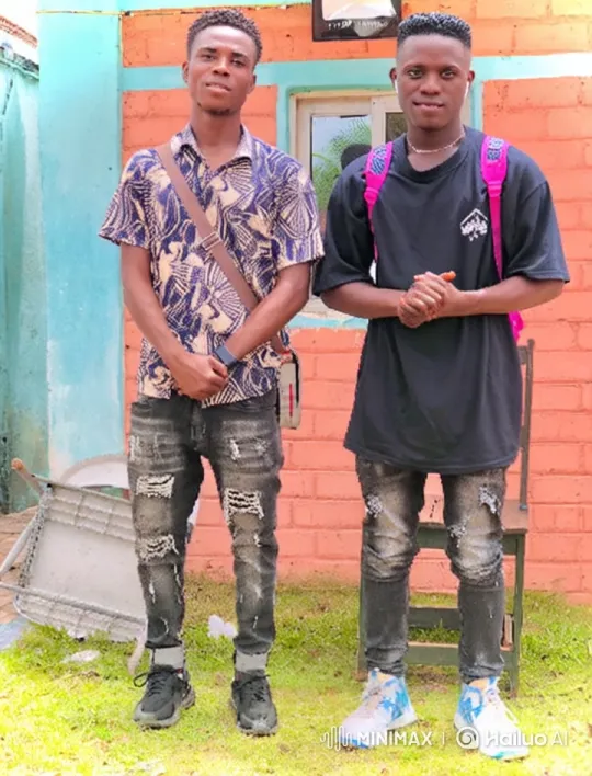 Two Men Stand in Front of Colorful Building – AI Generated Video | Hailuo AI