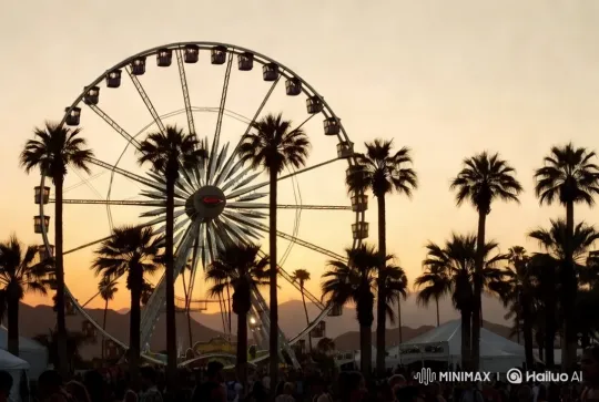 Sunset Serenity: Ferris Wheel & Lively Foreground – AI Generated Video | Hailuo AI