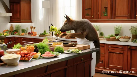 Surreal Whimsical Chef: Animal in Elegant Kitchen – AI Generated Video | Hailuo AI