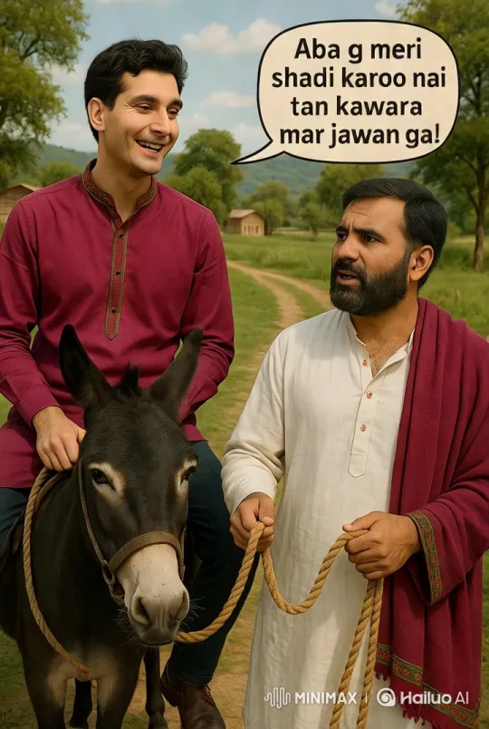 Rural Comedy: Two Men and a Donkey in a Lively Field – AI Generated Video | Hailuo AI