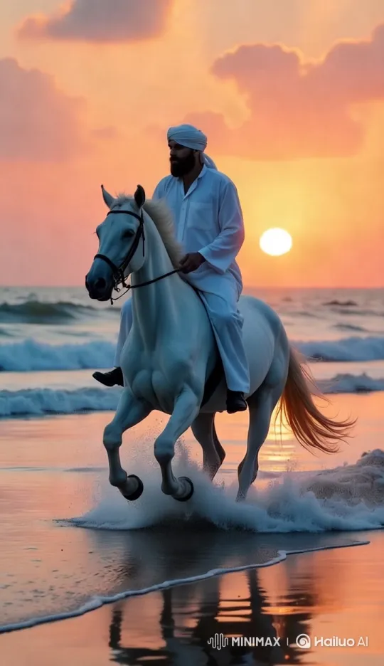 Man and Horse on Sunset Beach – AI Generated Video | Hailuo AI