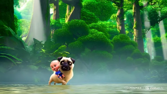 Heroic Pug Escapes with Baby in Enchanted Jungle Chase – AI Generated Video | Hailuo AI