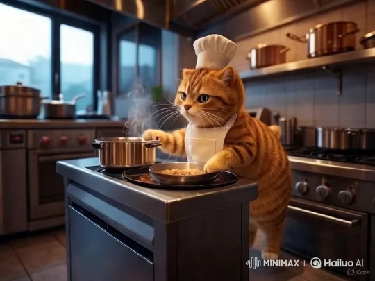 Ginger Tabby Cat Chef Cooks in Modern Kitchen – AI Generated Video | Hailuo AI