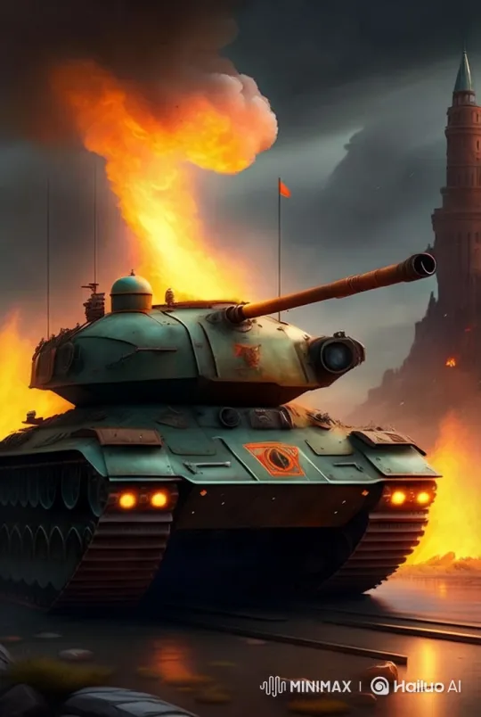 Tank Fires Cannon Amidst Stormy Flames – AI Generated Video | Hailuo AI