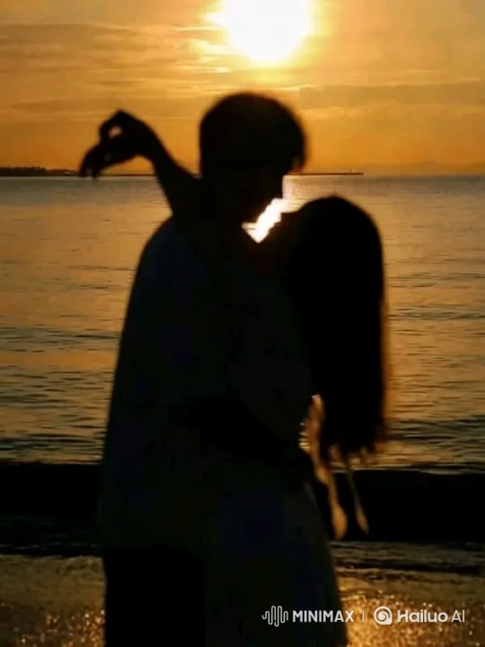 Couple Embracing on Golden Shore at Sunset – AI Generated Video | Hailuo AI
