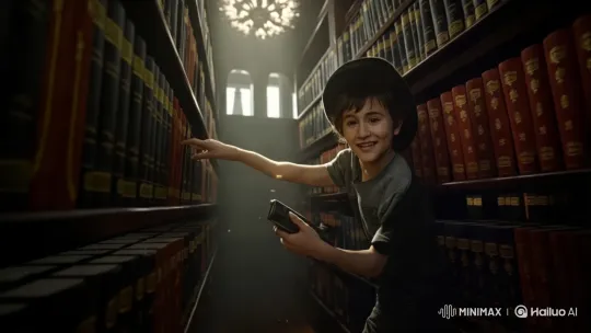 Boy Discovers Motivational Books in Grand Library – AI Generated Video | Hailuo AI