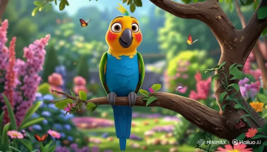 Animated Parrot in a Serene Garden Scene – AI Generated Video | Hailuo AI