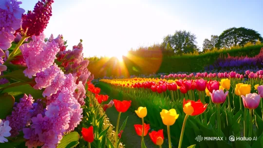 Vibrant Garden Transcends to Azure Sky in Serene Harmony – AI Generated Video | Hailuo AI