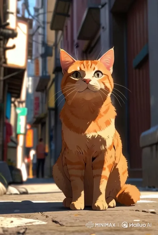 Orange Tabby Cat in Sunlit Alleyway – AI Generated Video | Hailuo AI