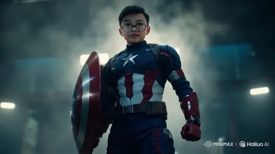 Dramatic Introduction of Hero with Shield in Industrial Setting – AI Generated Video | Hailuo AI