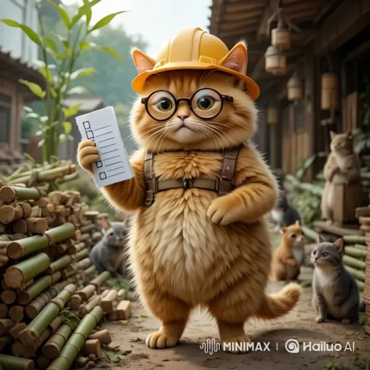 Chubby Cat in Glasses Selects Bamboo for Animal Homes – AI Generated Video | Hailuo AI
